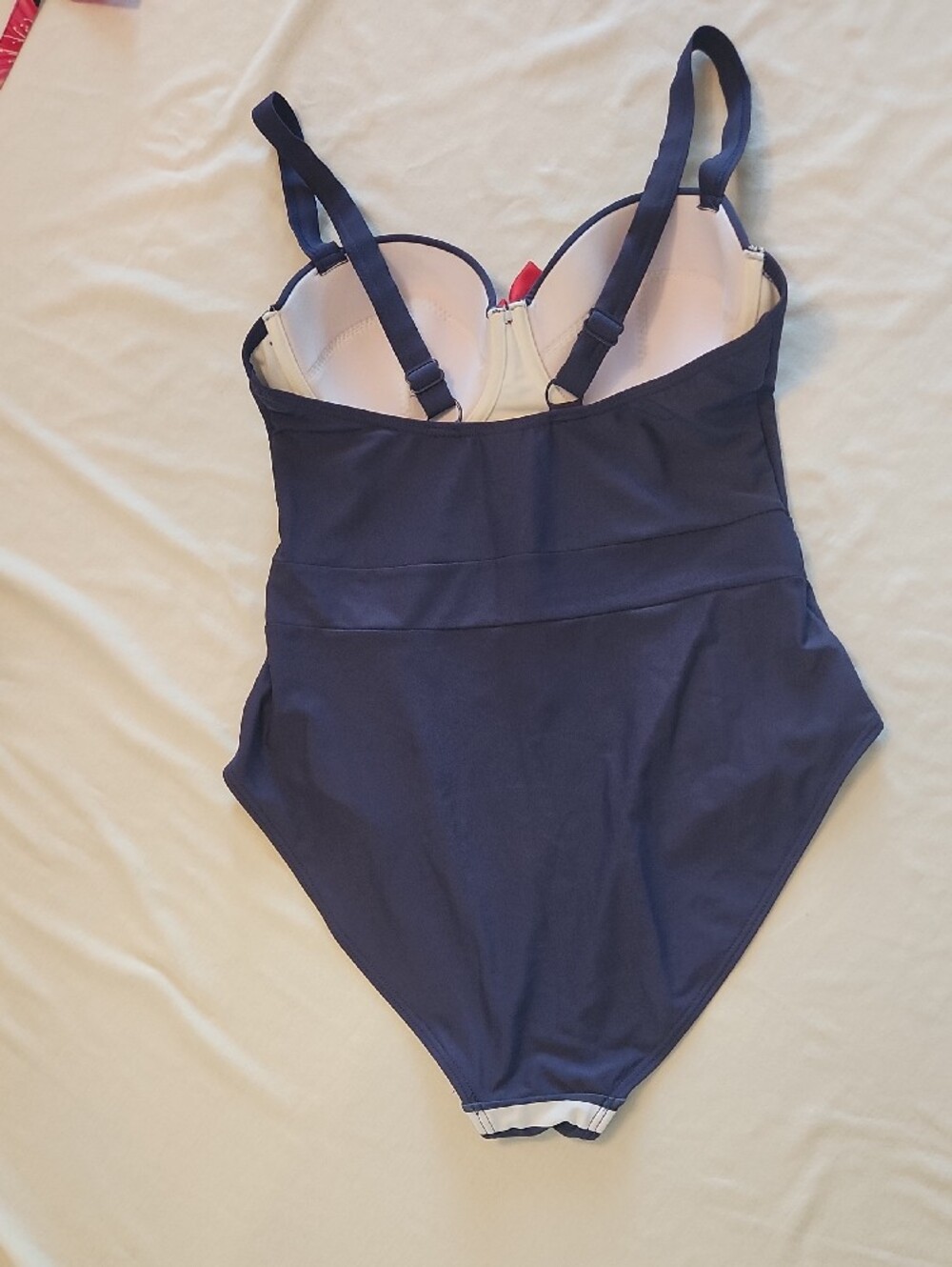 ⚓️ Navy & White Striped Nautical Swimsuit with Red Bow SZ 8 Collectif - Picture 8 of 13